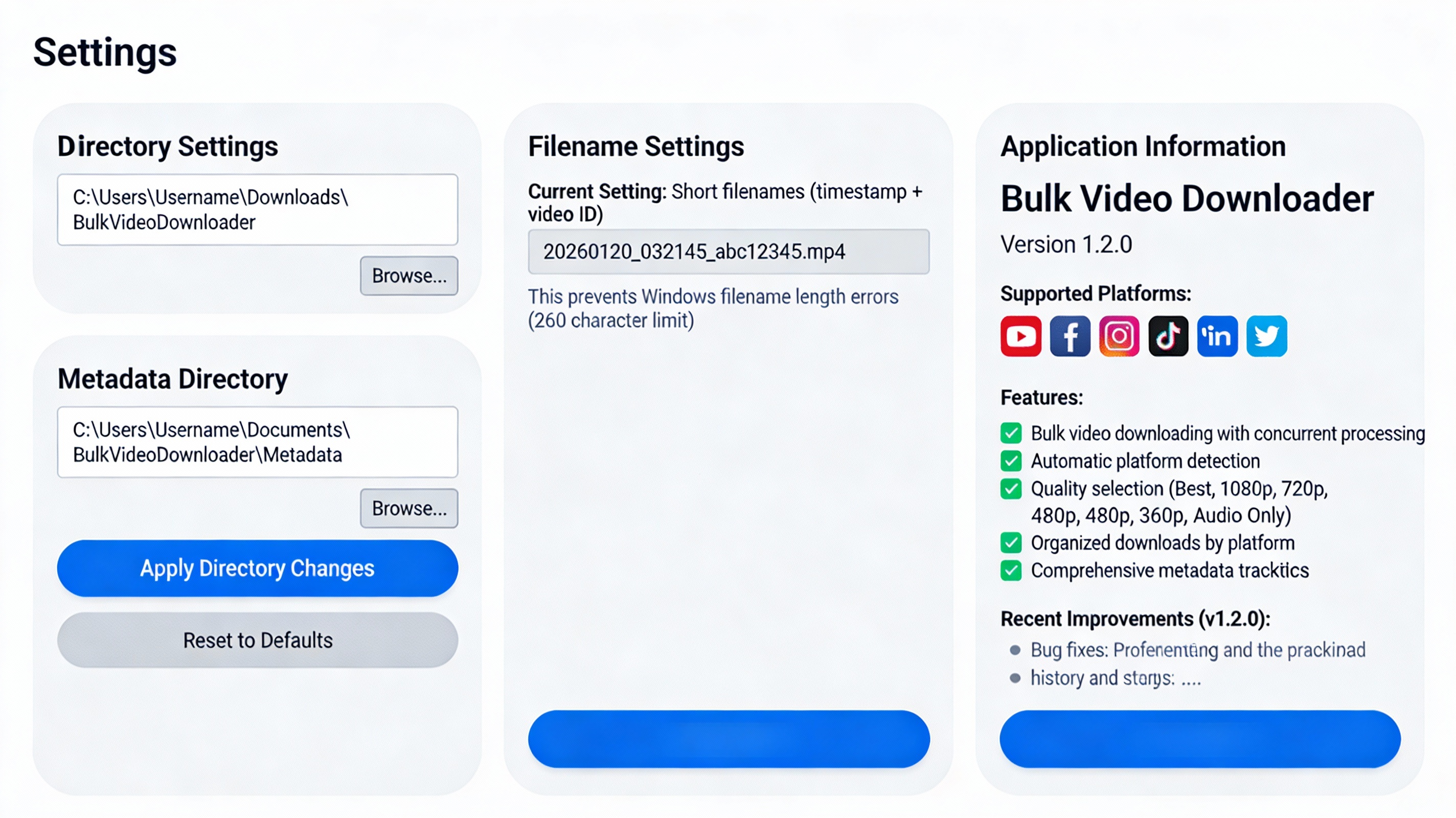 Settings Panel